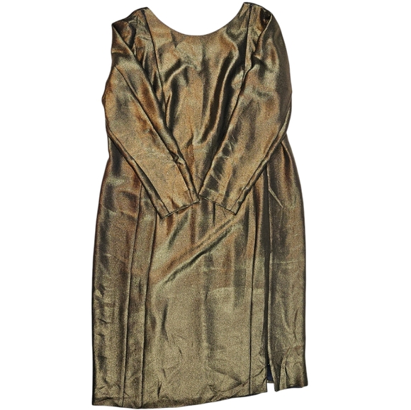 Akris Gold Metallic 100% Mulberry Silk Sheath Dress Sz 16 Evening Party Wedding - Picture 9 of 16